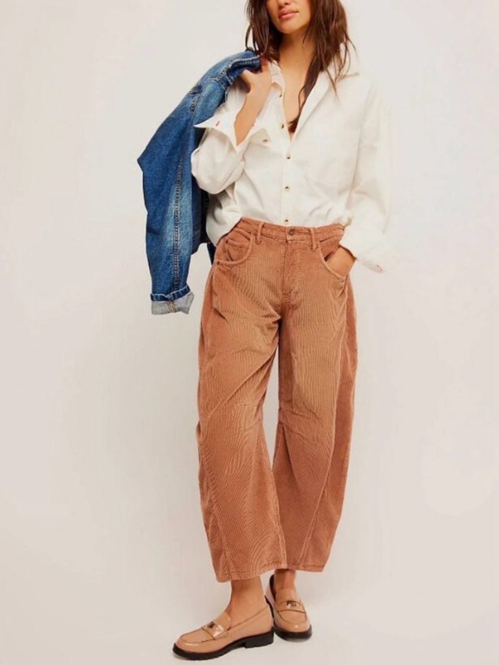 We The Free by Free People Good Luck Mid Rise Corduroy Barrel Jeans, NWOT